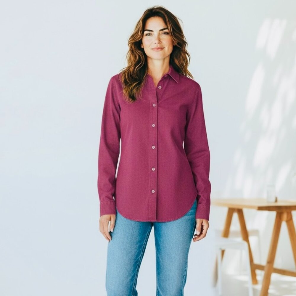 Joan Rivers Vintage Washed Denim Shirt with Pockets XS Burgundy #218D